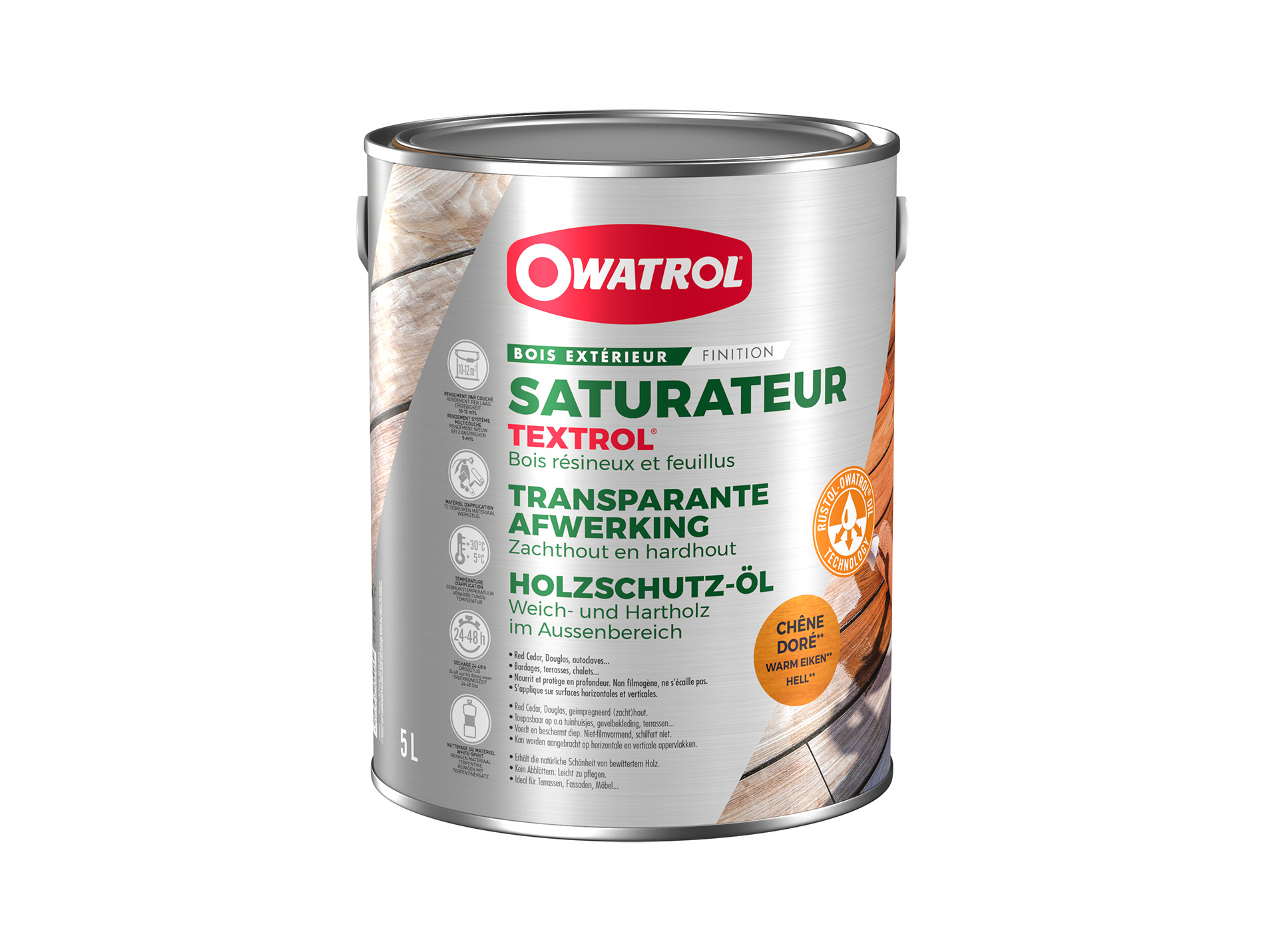Saturateur extérieur pour bois Textrol OWATROL Chêne doré 5L